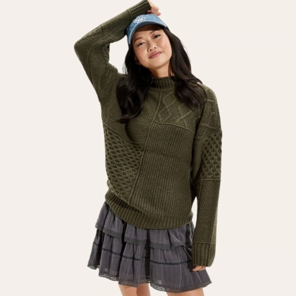 Olive Green Women's AE Mock neck Sweater